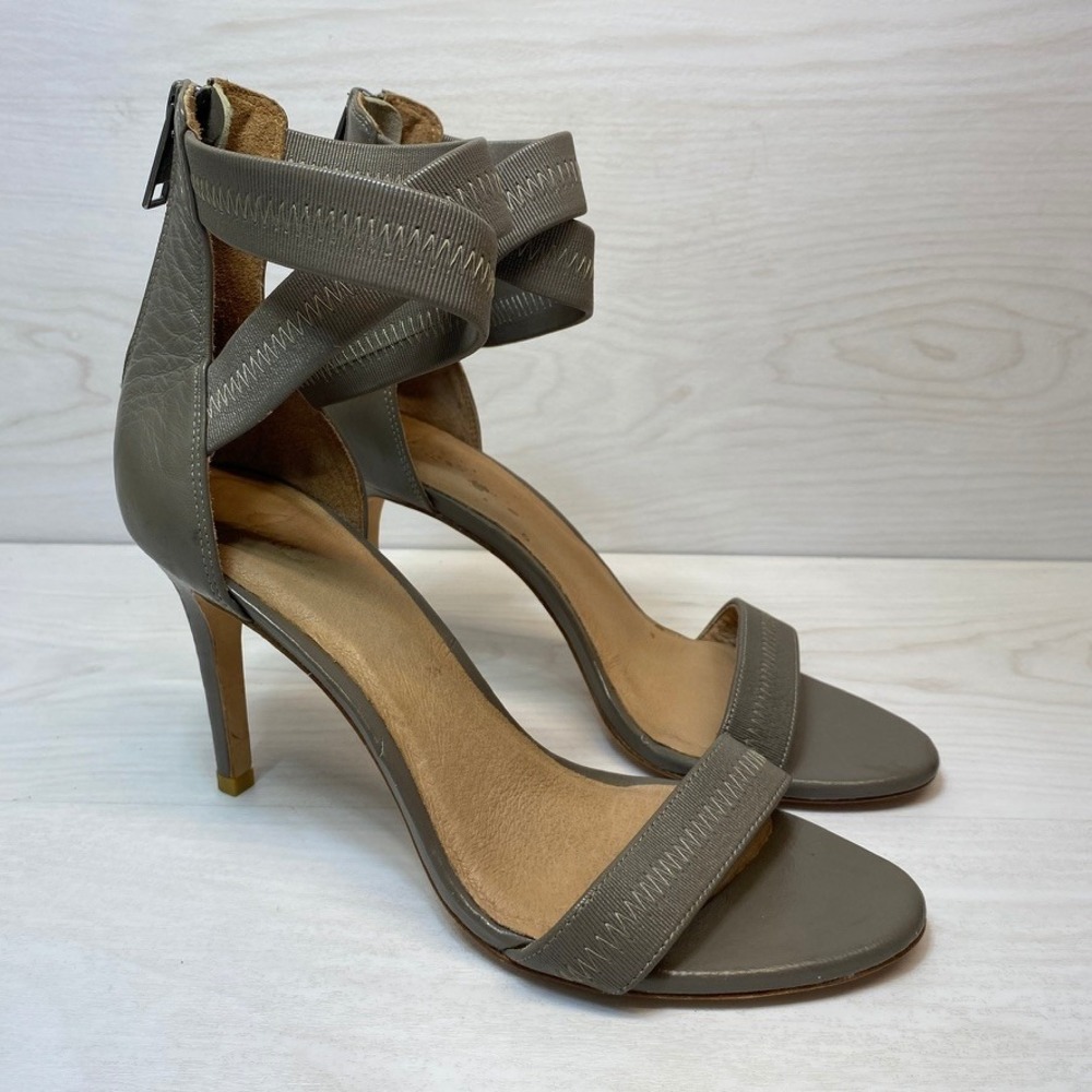 Joie Womens 40 Heeled Sandals Ankle Strap Grey Leather Stiletto Back Zip Dressy